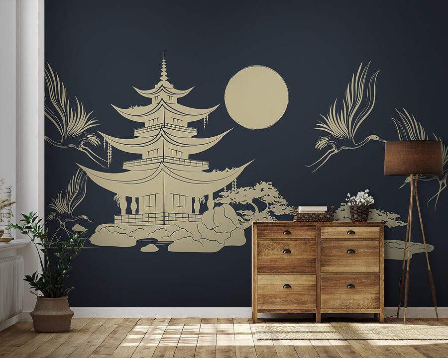 Pagoda és daruk rajza