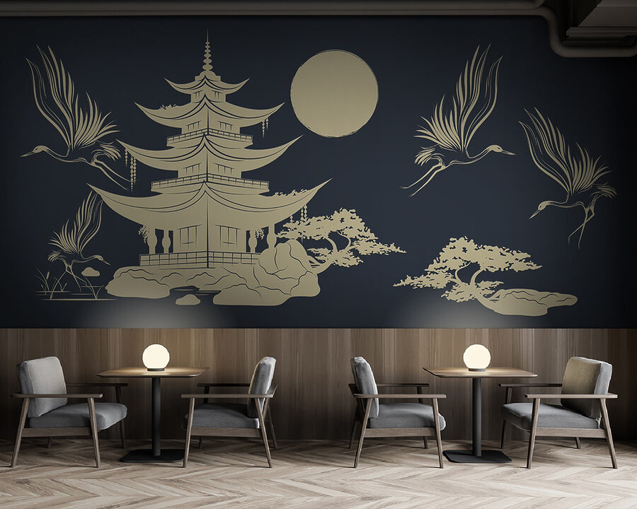 Pagoda és daruk rajza