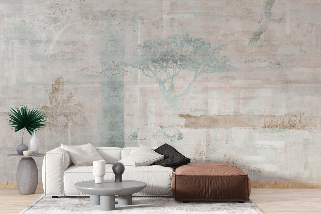 Wallpaper with trees and birds