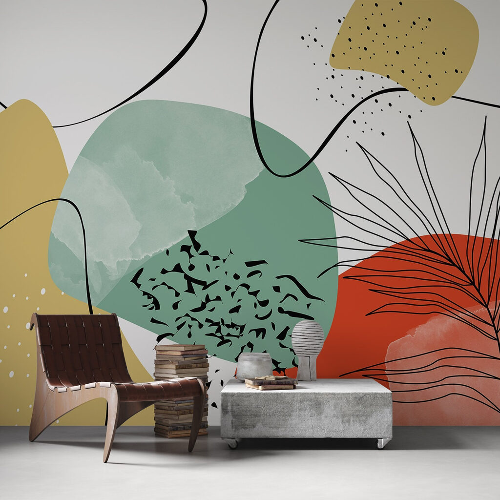 Colorful art with black and red and yellow shapes