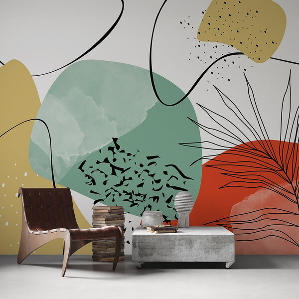 Colorful art with black and red and yellow shapes