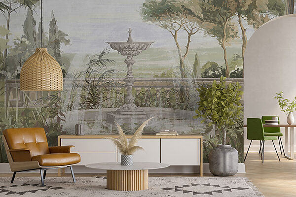 Szökőkút a kertben Fotótapéta Szökőkút a kertben