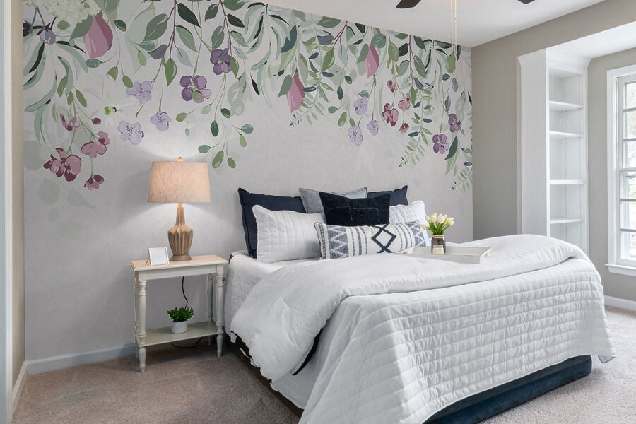 Floral border with purple flowers and leaves Floral border with purple flowers and leaves