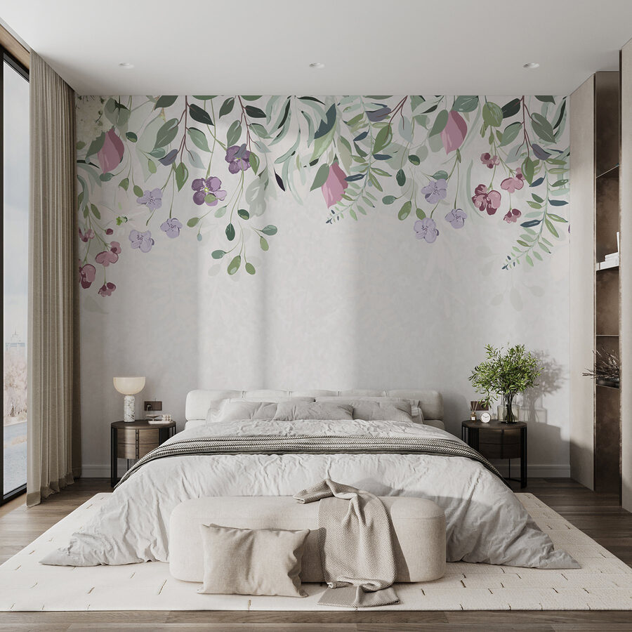 Floral border with purple flowers and leaves Floral border with purple flowers and leaves