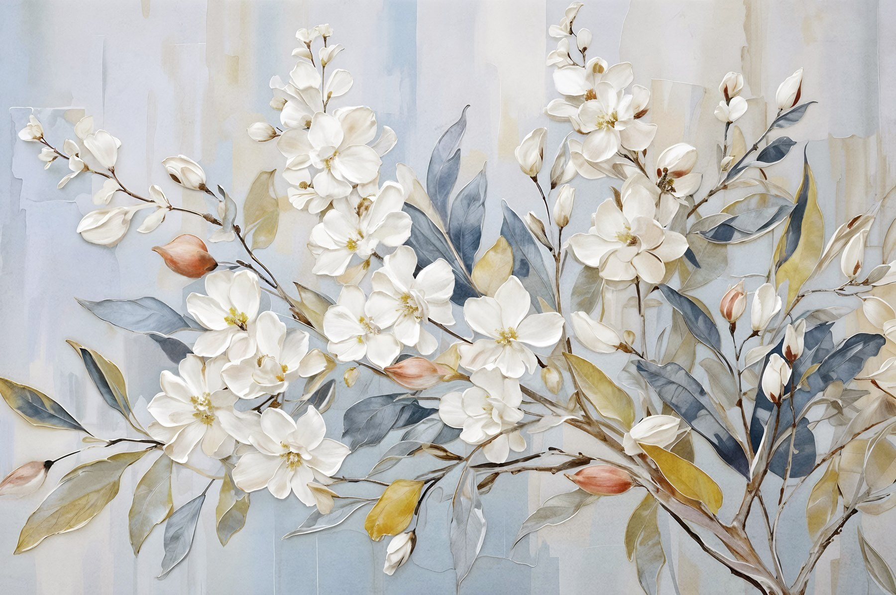 Painting of white flowers and leaves