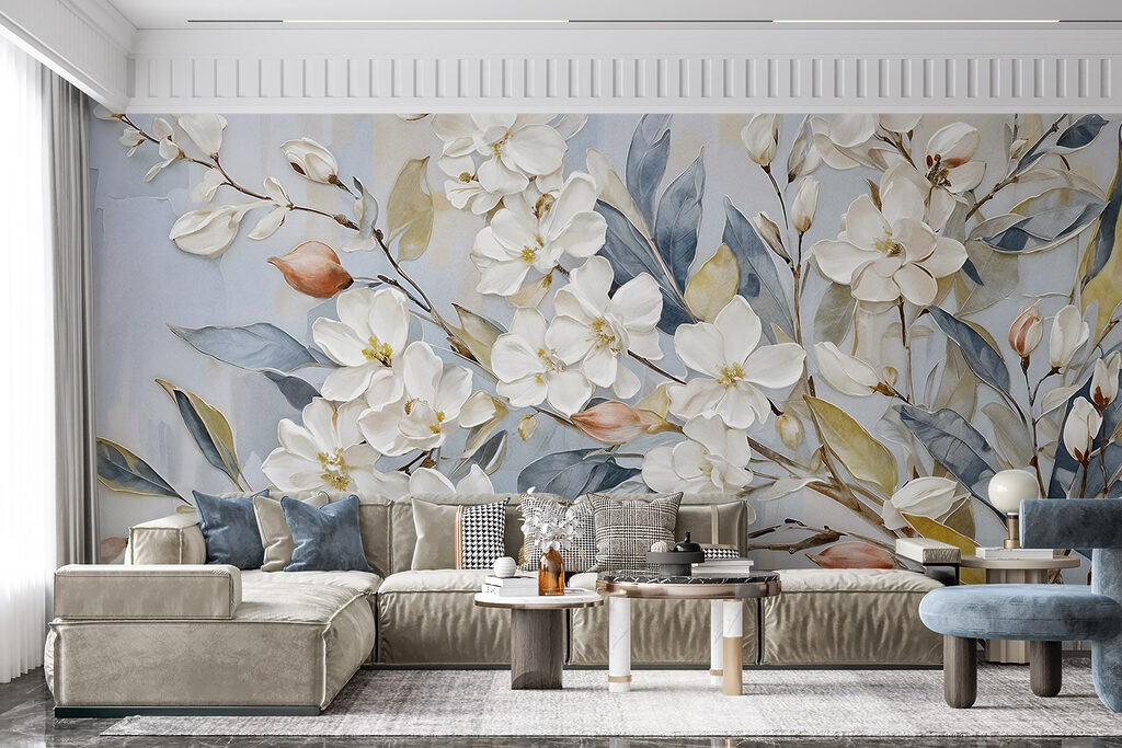 Painting of white flowers and leaves