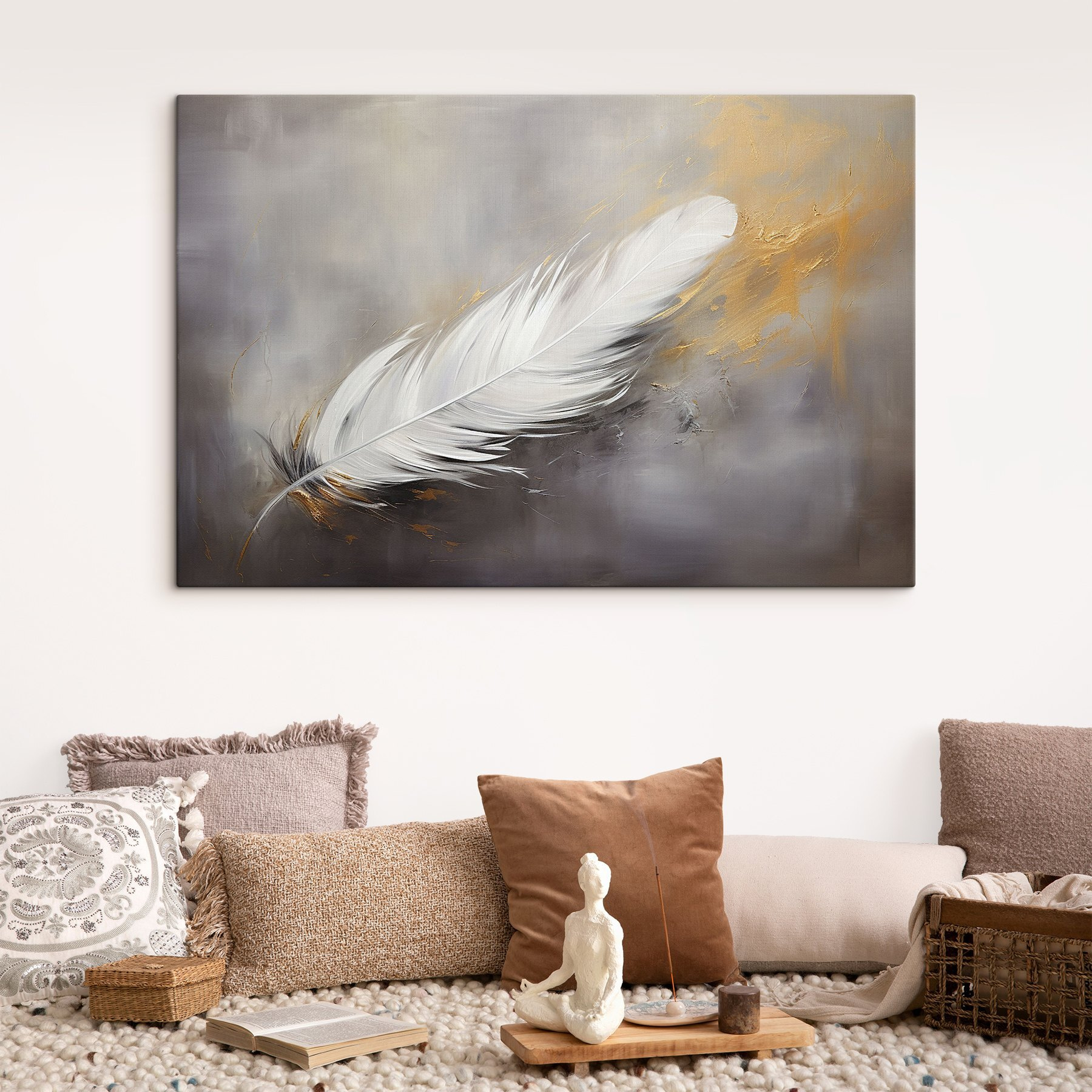 White feather on a grey background
