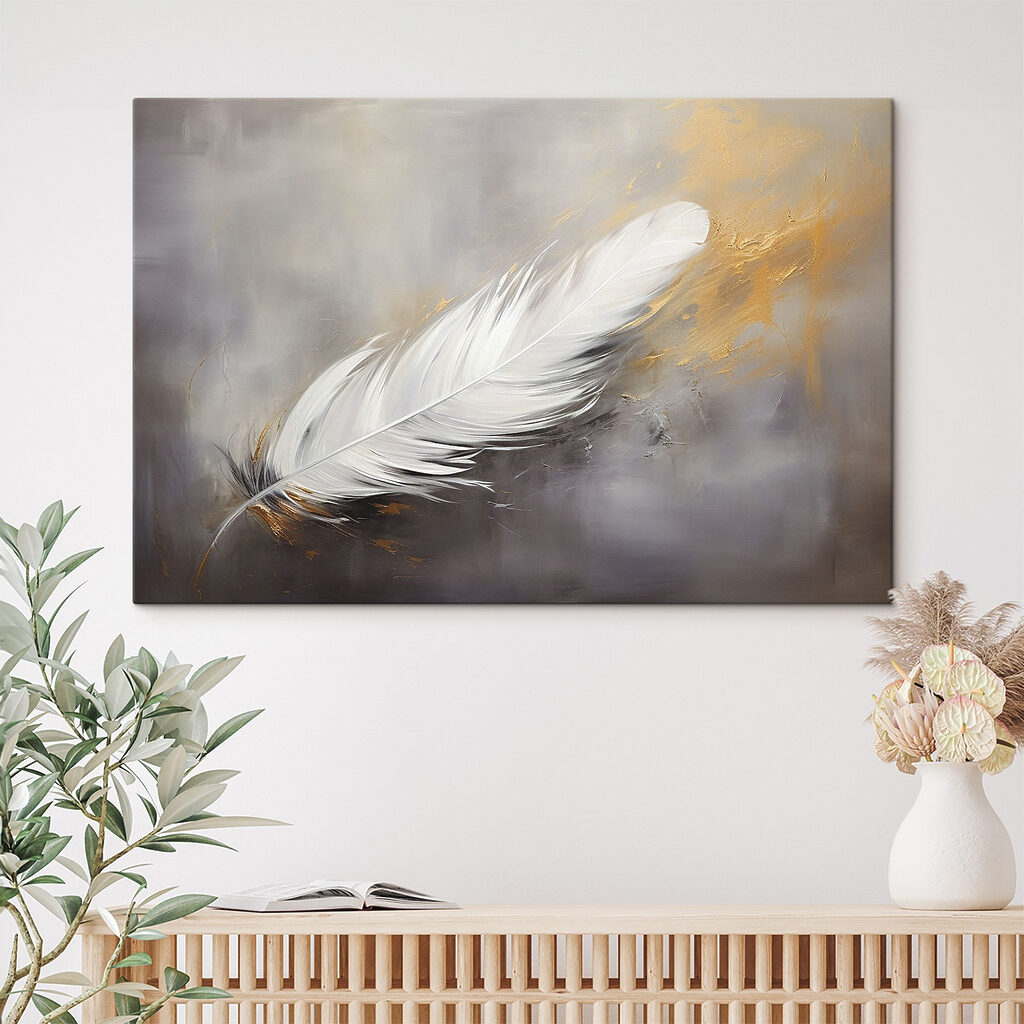 White feather on a grey background