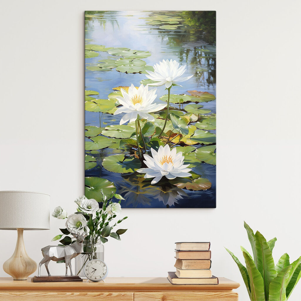 Group of white flowers in a pond