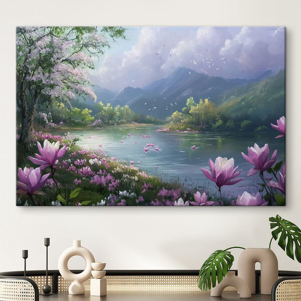Folyó virágokkal és hegyekkel a háttérben s41629pig115m 600x600 - Folyó virágokkal és hegyekkel a háttérben