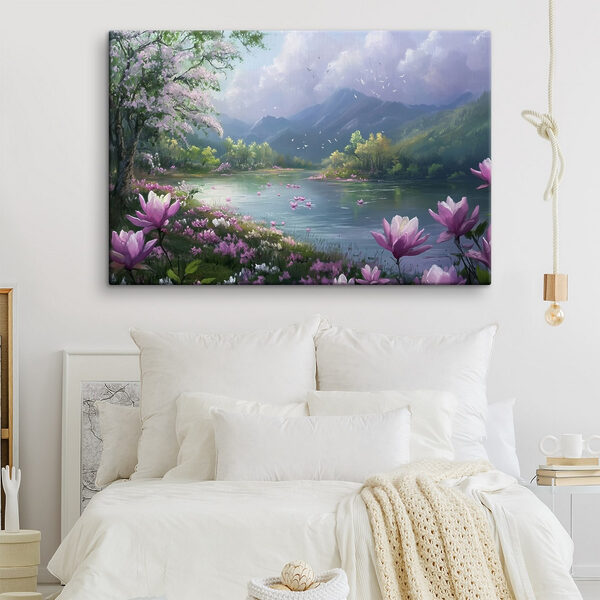 Folyó virágokkal és hegyekkel a háttérben s41629pib150 600x600 - Folyó virágokkal és hegyekkel a háttérben
