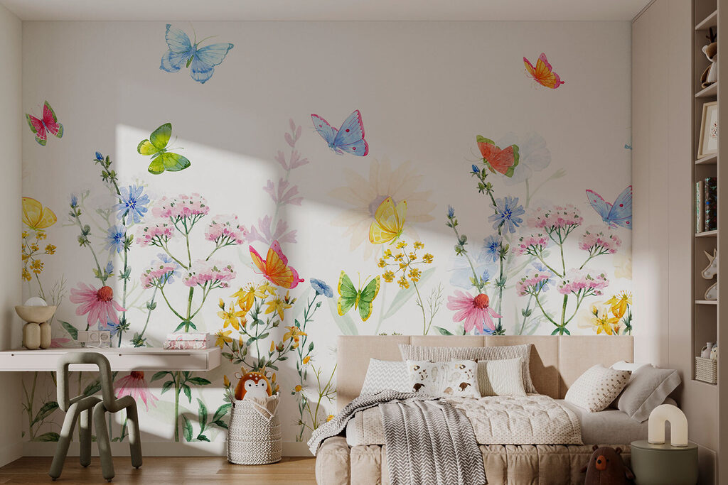 Painting of flowers and butterflies