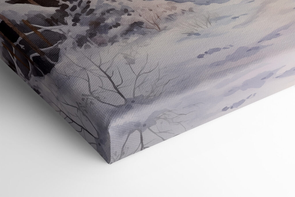 Watercolor painting of a snowy forest