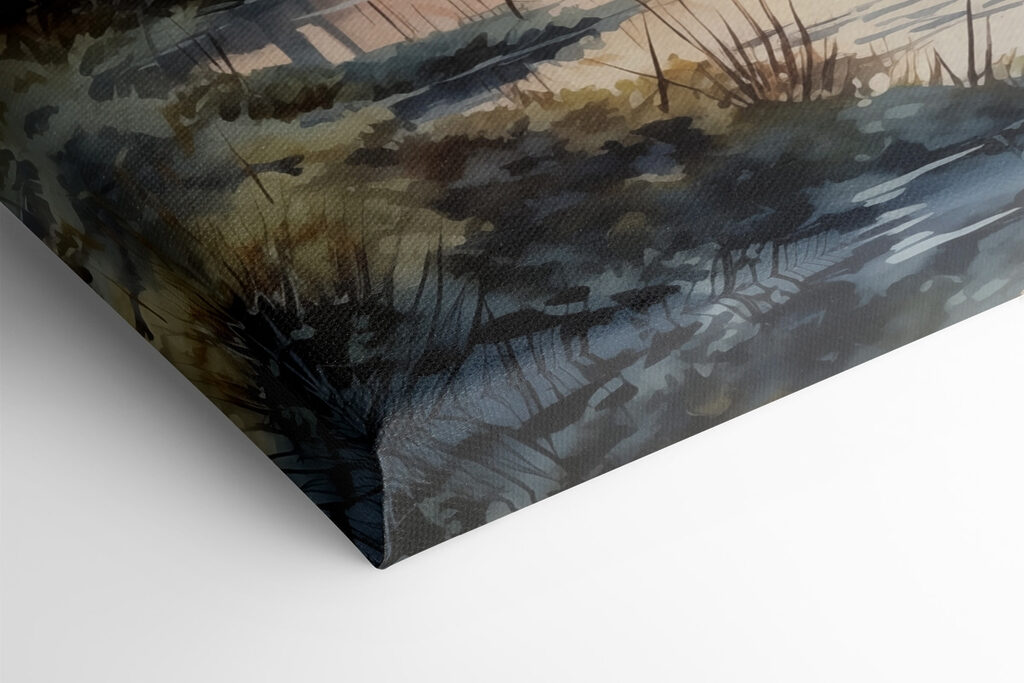 Watercolor painting of a river with trees and plants Watercolor painting of a river with trees and plants