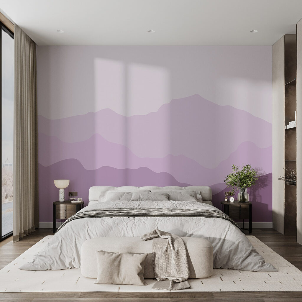 Purple mountains with white clouds