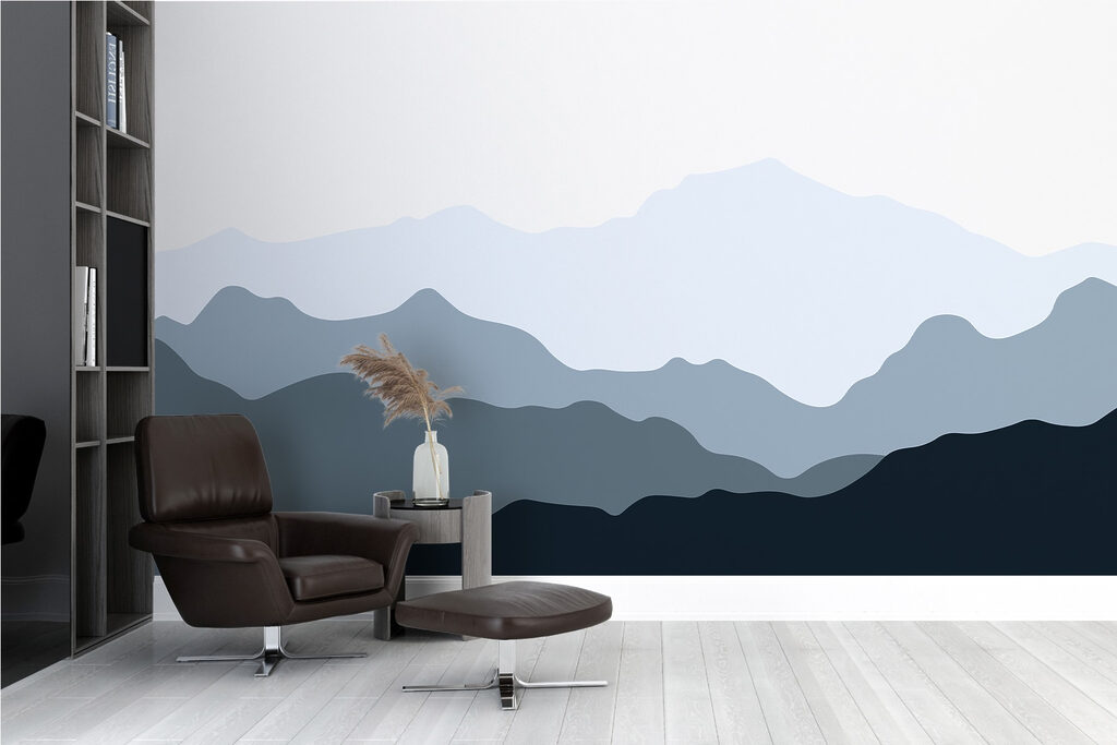 Mountain range with a white background