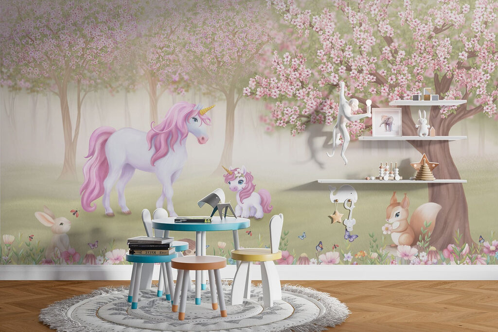 Unicorn and a squirrel in a forest Unicorn and a squirrel in a forest