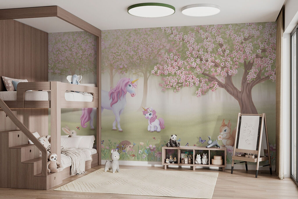 Unicorn and a squirrel in a forest Unicorn and a squirrel in a forest