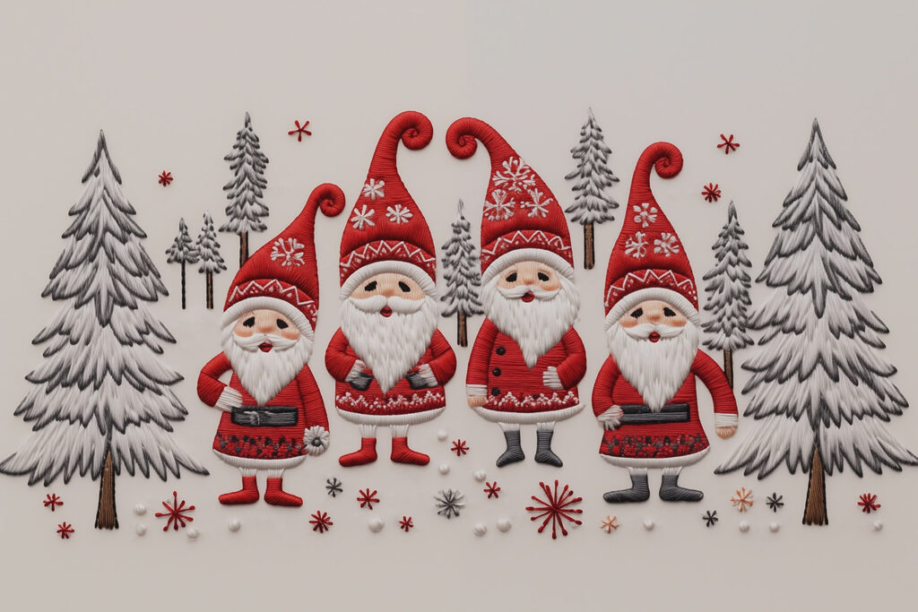 Group of gnomes and trees