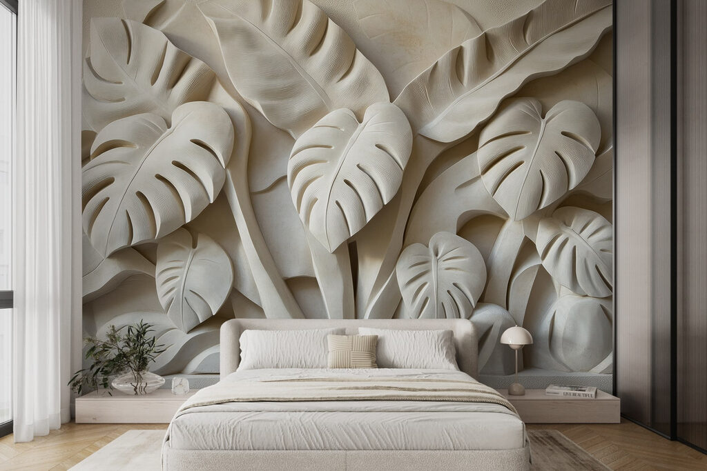 Stone carving of leaves