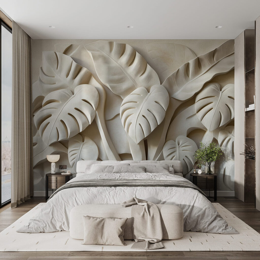 Stone carving of leaves