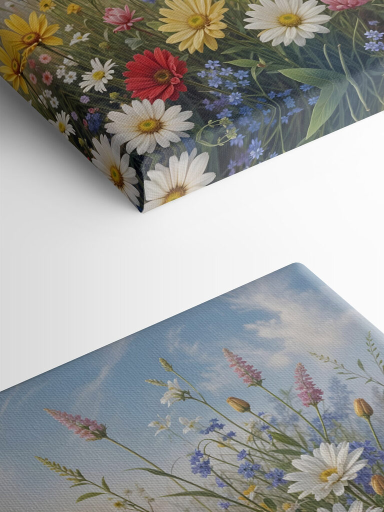 Field of flowers with blue sky and clouds Field of flowers with blue sky and clouds