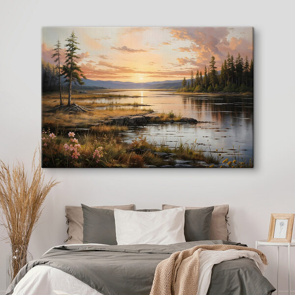 Vászonképek Vászonképek Tájkép egy tó naplementével (Cikkszám: s41733)