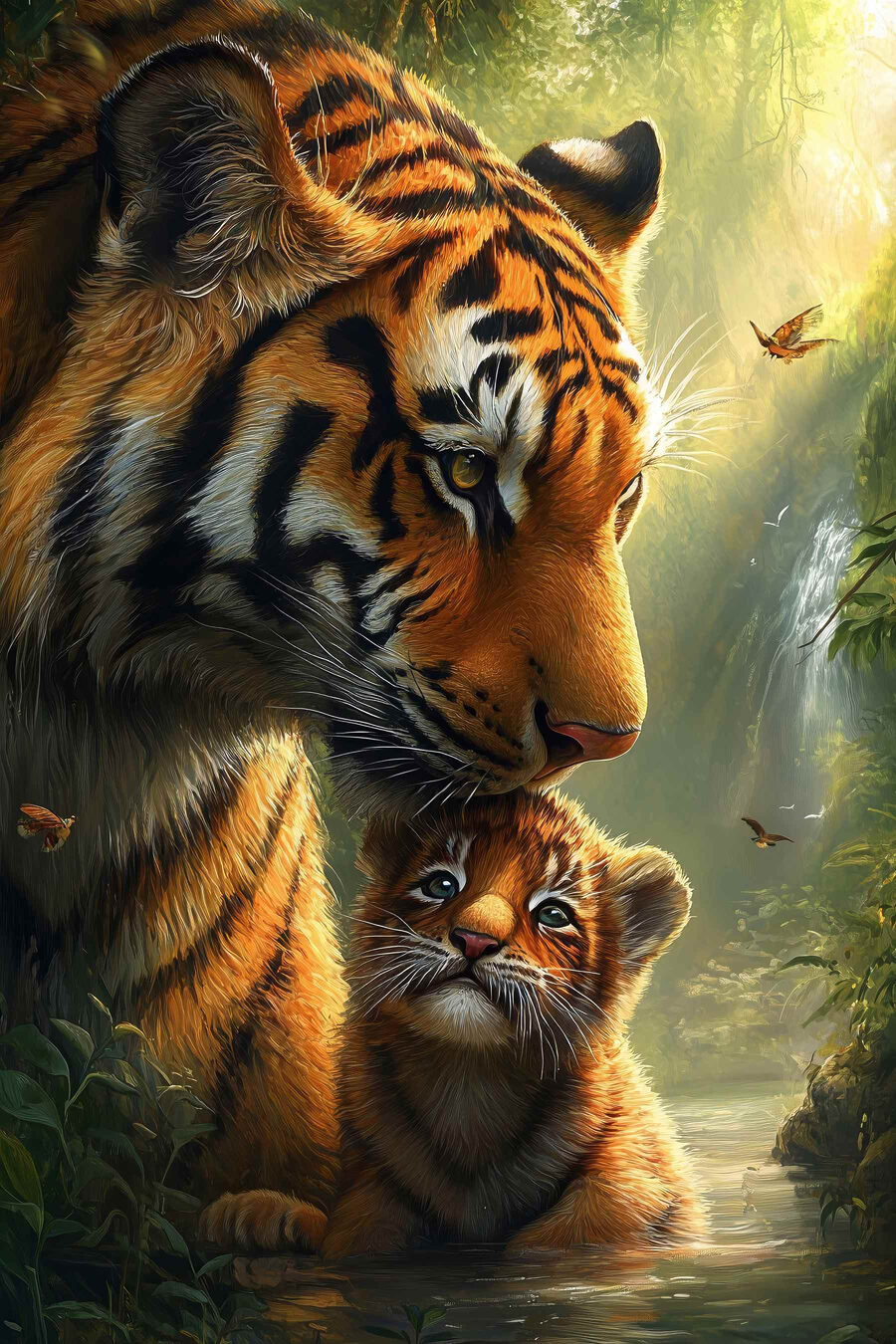 Tigris és egy kölyök a dzsungelben