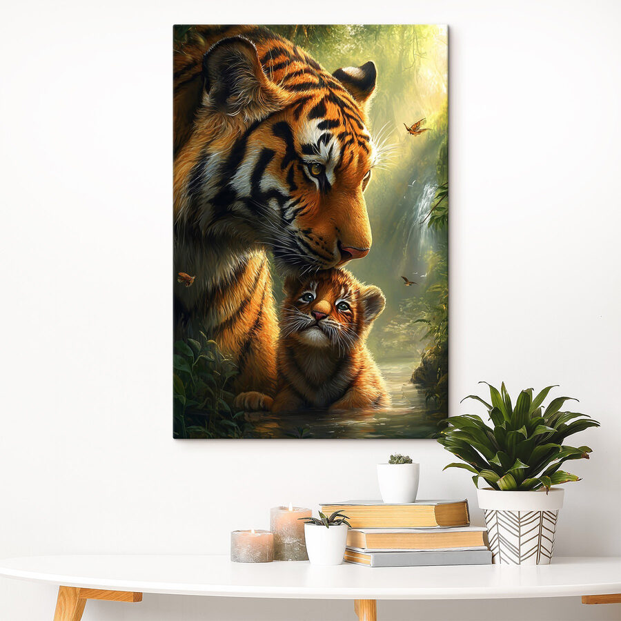 Tigris és egy kölyök a dzsungelben