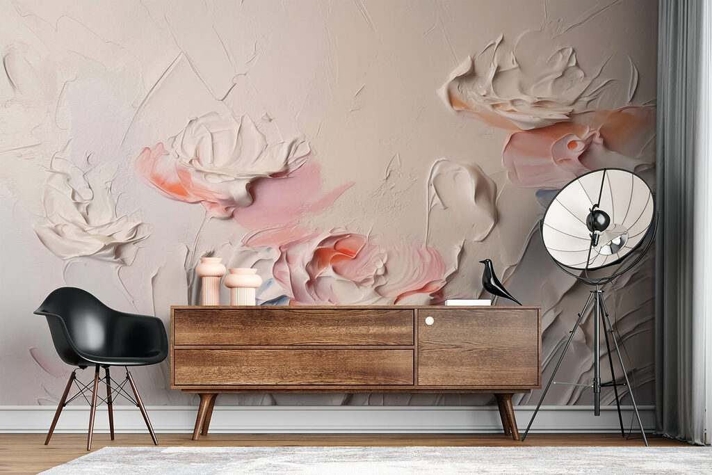 Painting of flowers with white and pink paint Painting of flowers with white and pink paint