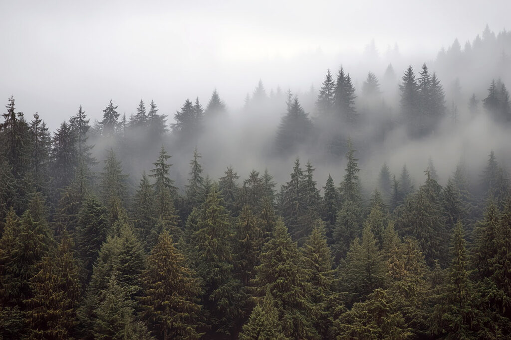Group of trees with fog
