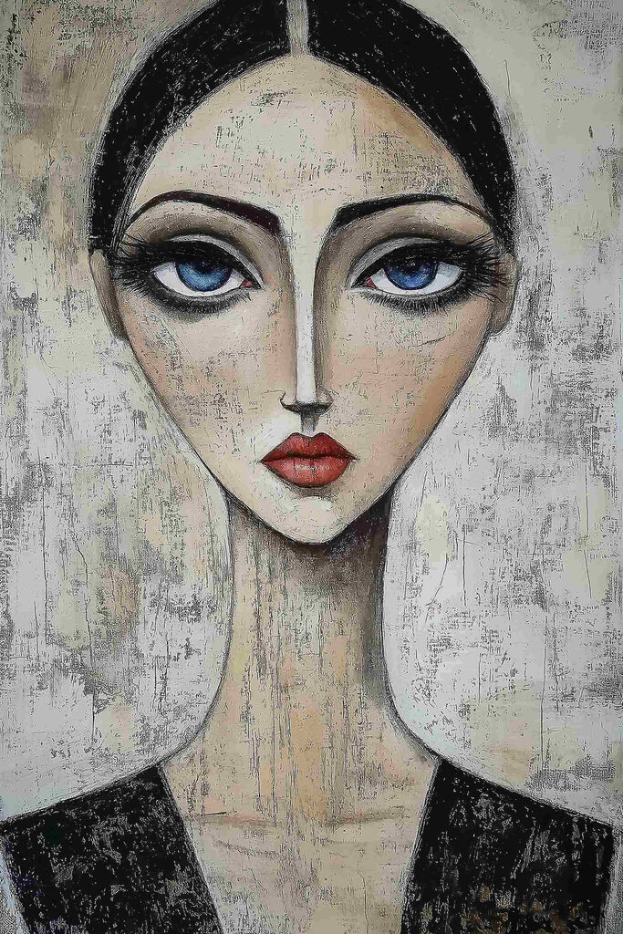 Painting of a woman with blue eyes