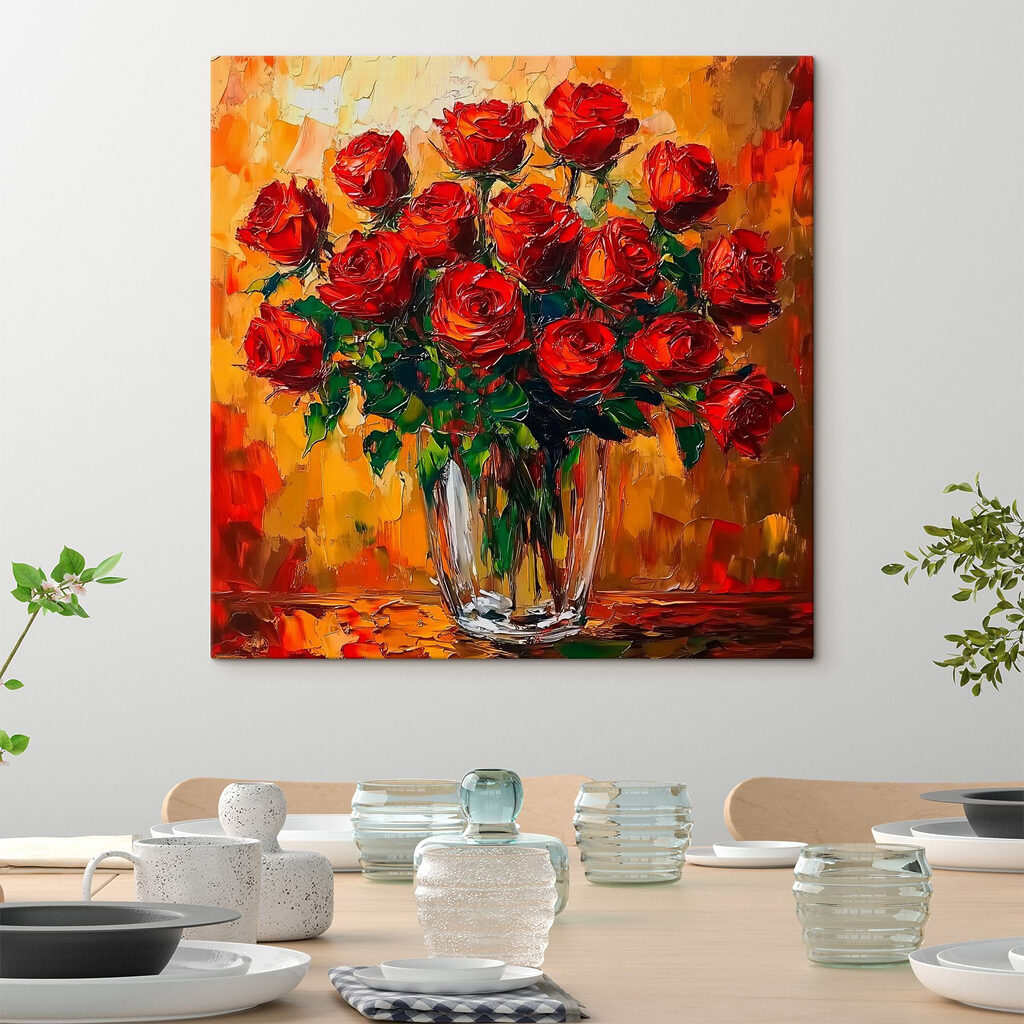 Painting of a bouquet of red roses