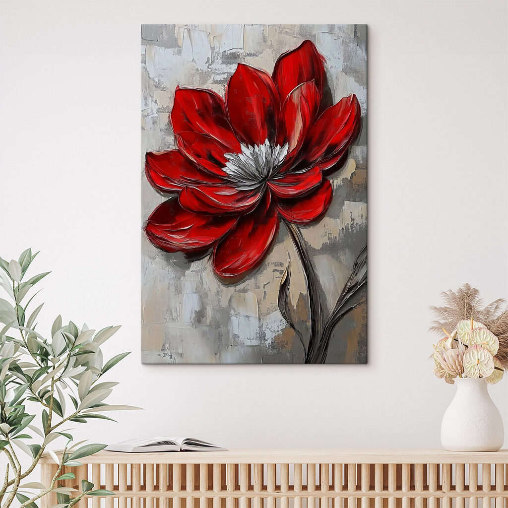 Red flower on a gray surface Red flower on a gray surface