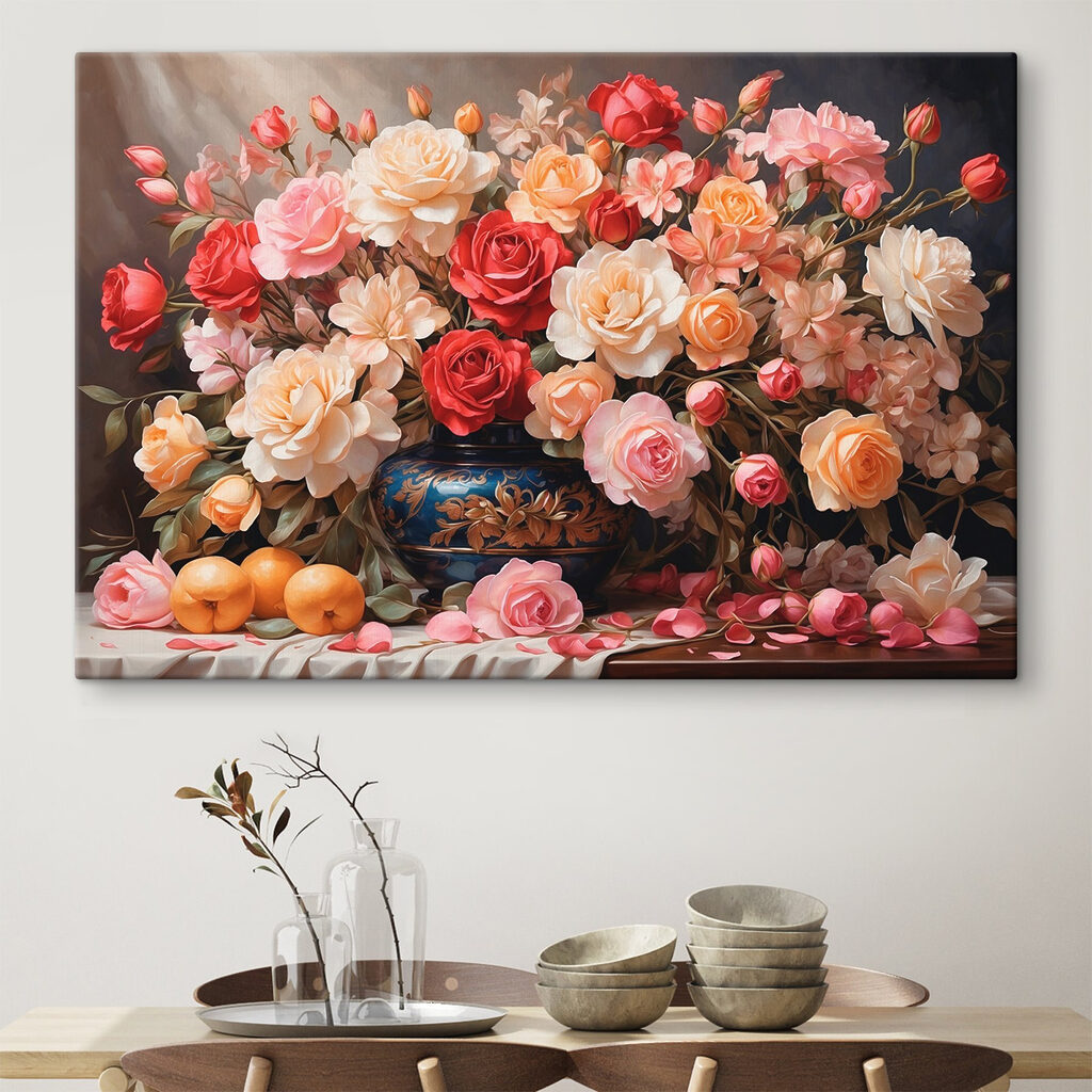 Vase of flowers and fruit Vase of flowers and fruit