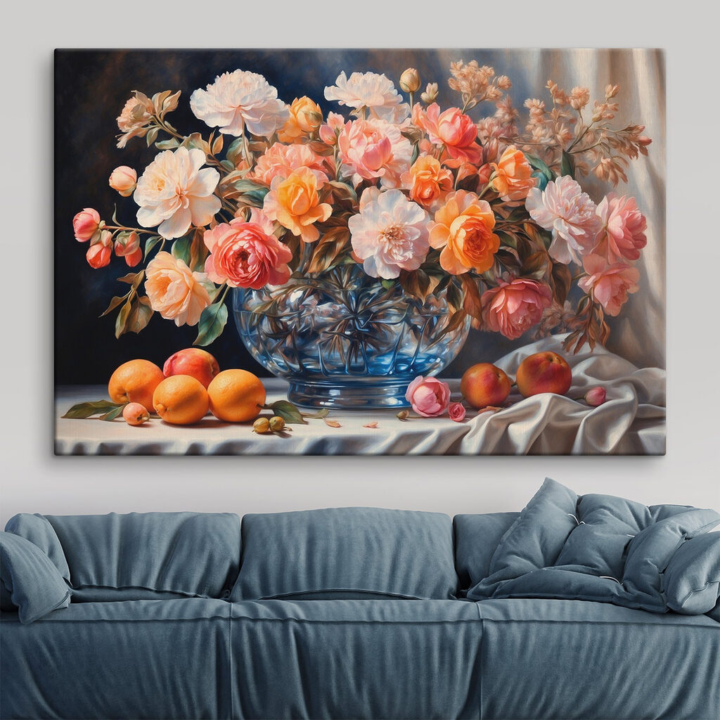 Painting of flowers in a glass vase Painting of flowers in a glass vase