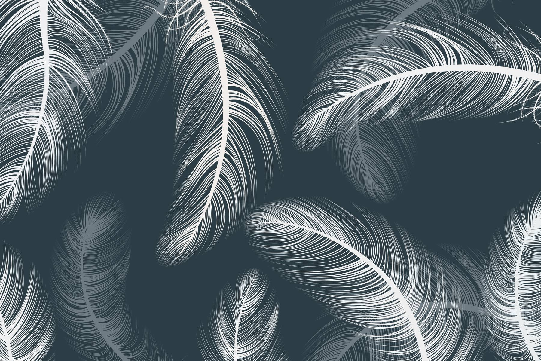 Delicate feathers dancing on dark background