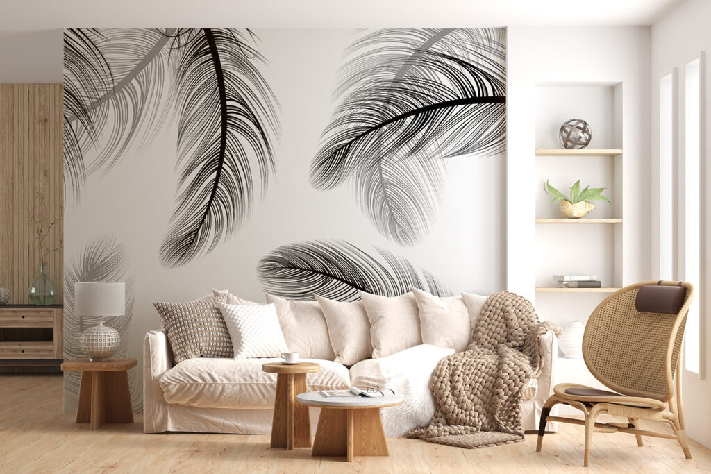 Group of black and white feathers