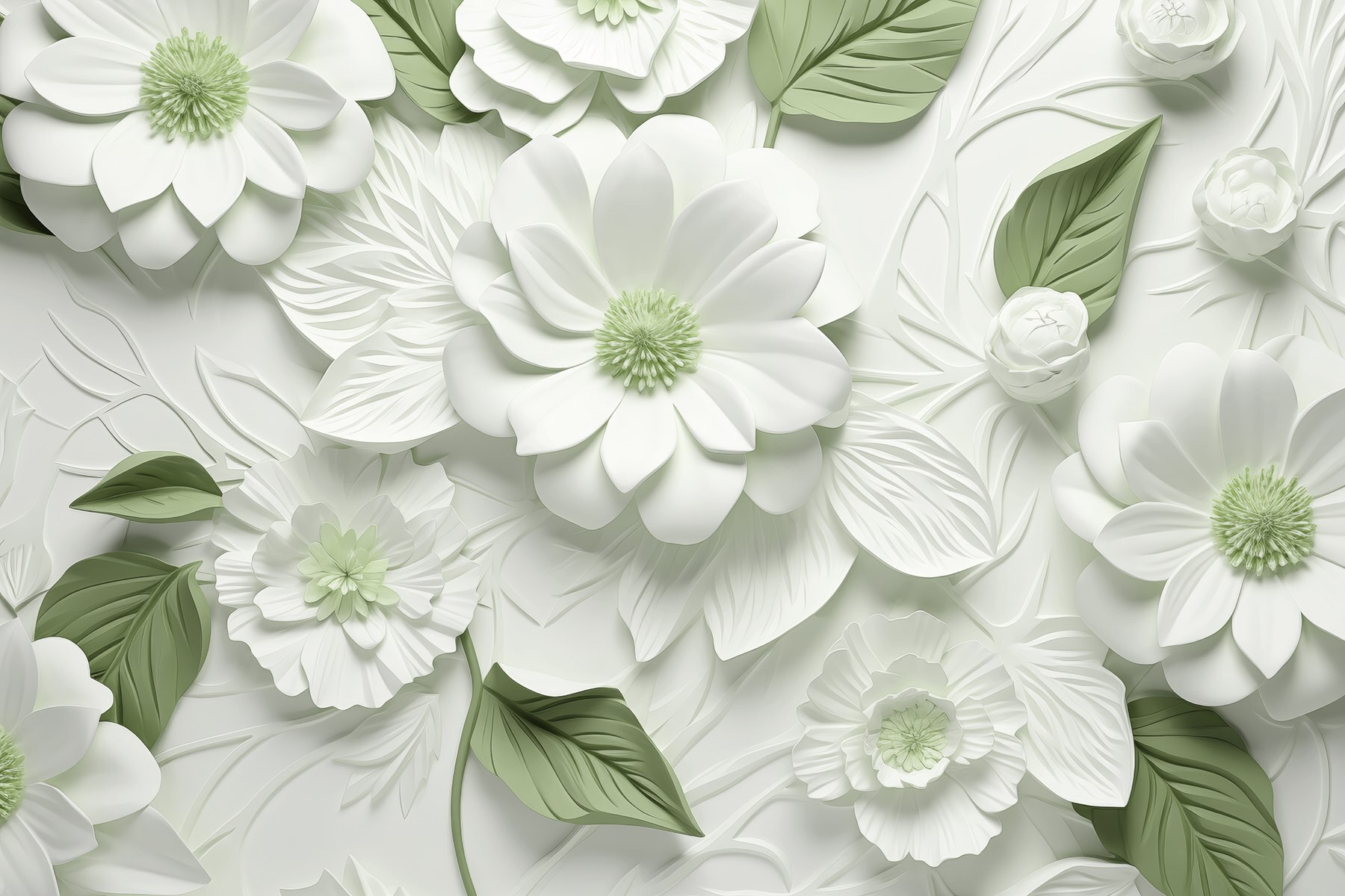 White and green flowers and leaves
