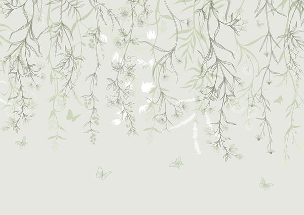 Serene botanical illustration with butterflies Serene botanical illustration with butterflies