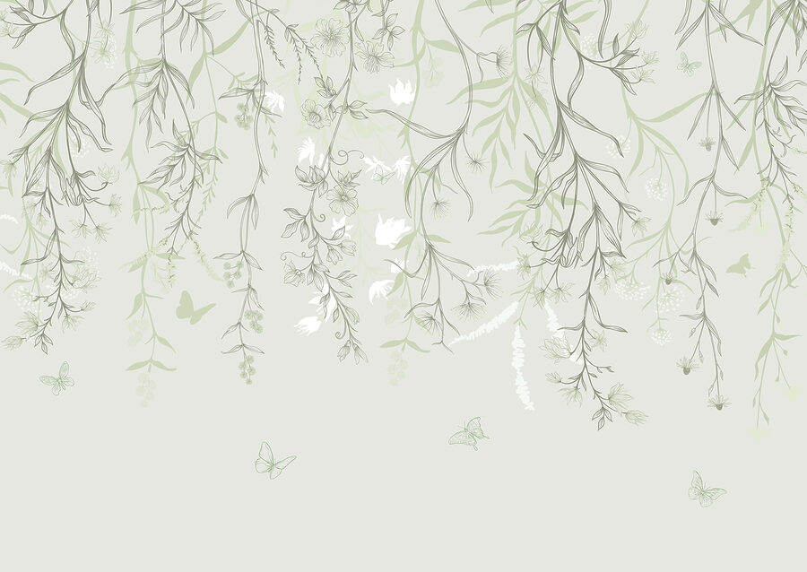 Serene botanical illustration with butterflies Serene botanical illustration with butterflies