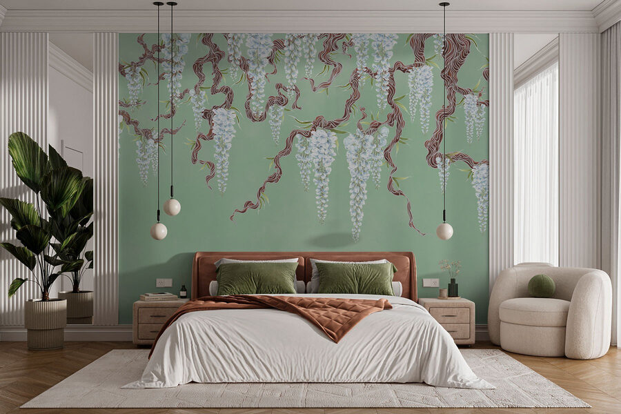 Painting of white flowers on a tree Painting of white flowers on a tree