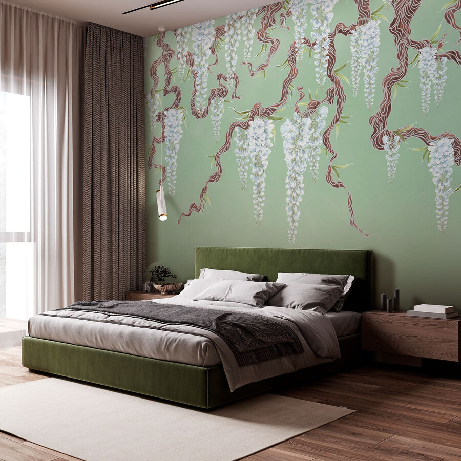 Painting of white flowers on a tree Painting of white flowers on a tree