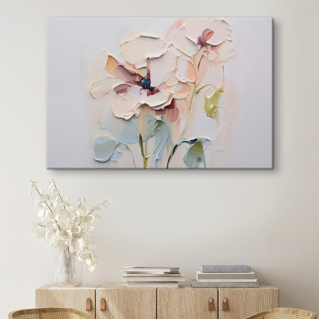 Painting of flowers on a white surface Painting of flowers on a white surface