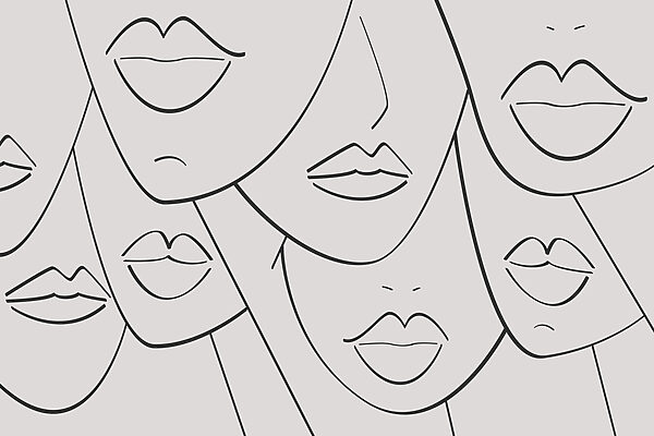 Group of faces with lips and lips drawn in black and white Group of faces with lips and lips drawn in black and white
