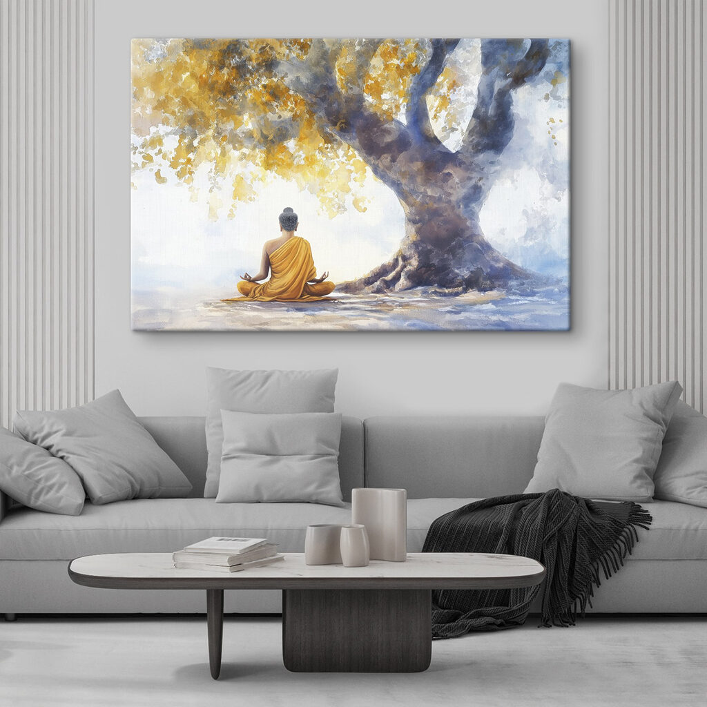 Painting of a person meditating under a tree