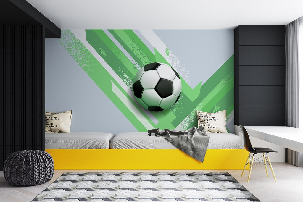 Football ball on a green and white background