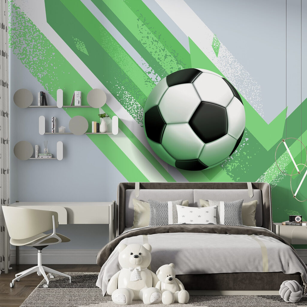 Football ball on a green and white background