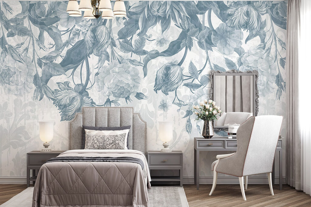 Delicate floral pattern in cool tones
