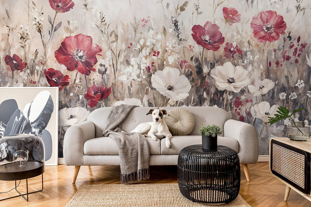 Painting of flowers in a field